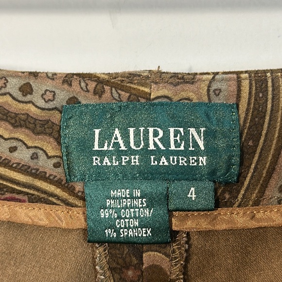 Lauren Ralph Lauren Bootcut Velvet Paisley Brown Pants Size 4 - Picture 10 of 11